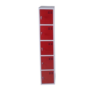 Garderobeskap, 5-delt, rød/grå, 350 mm